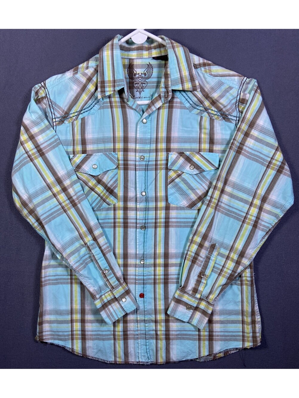 Platini Mens Plaid Pearl Snap Long Sleeve Cowboy Western Button Down Shirt M / L